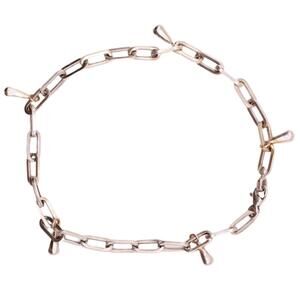 14kt White Gold Paperclip Chain Link Drop Charm Anklet 9.25"